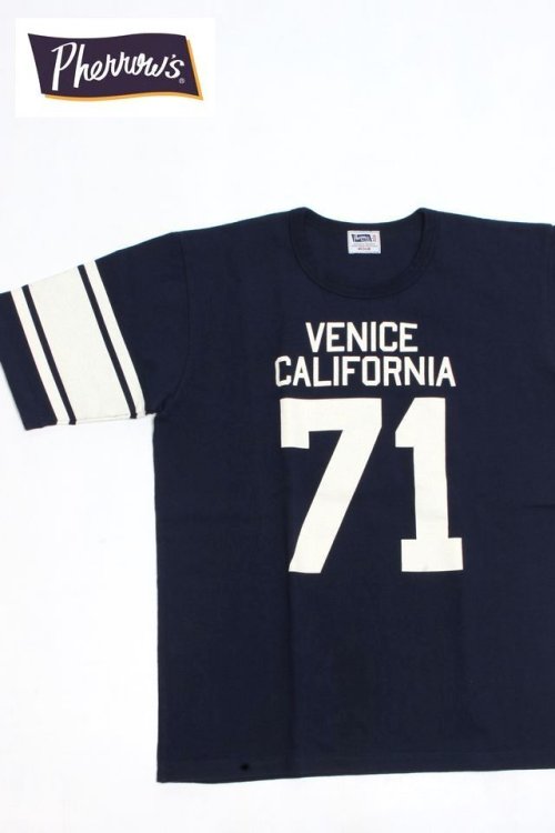 他の写真1: 「Pherrow's/フェローズ」VENICE CALIFORNIA 71フットボールTシャツ18S-PFBT1【ネイビー】