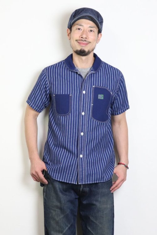他の写真3: 「graphzero/グラフゼロ」レジメンタルストライプ﻿半袖ショールカラーシャツ【インディゴ】