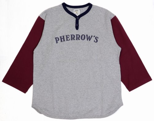他の写真1: 「Pherrow's/フェローズ」7分袖ベースボールシャツ【杢グレー×バーガンディ】