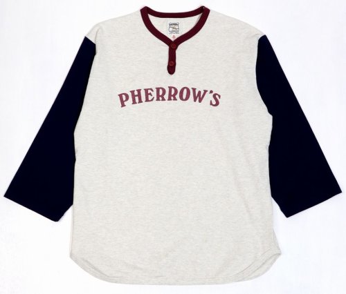 他の写真1: 「Pherrow's/フェローズ」7分袖ベースボールシャツ【オートミール×ネイビー】