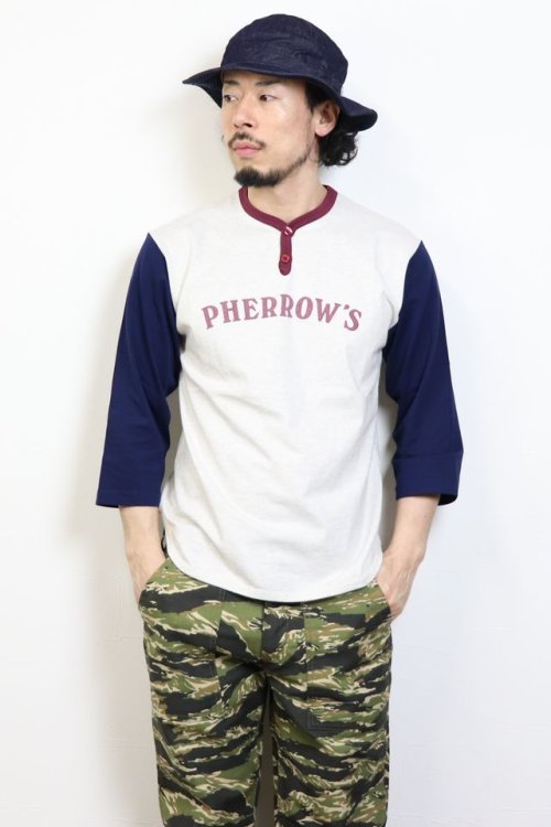 他の写真3: 「Pherrow's/フェローズ」7分袖ベースボールシャツ【オートミール×ネイビー】