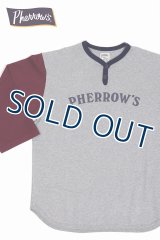 「Pherrow's/フェローズ」7分袖ベースボールシャツ【杢グレー×バーガンディ】