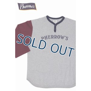 画像1: 「Pherrow's/フェローズ」7分袖ベースボールシャツ【杢グレー×バーガンディ】