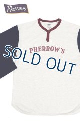 「Pherrow's/フェローズ」7分袖ベースボールシャツ【オートミール×ネイビー】