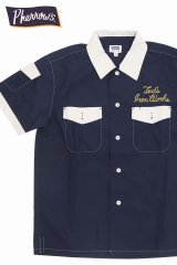 「Pherrow's/フェローズ」バイカラーボーリングシャツスタイル半袖ワークシャツ【ネイビー×ライトグレー】