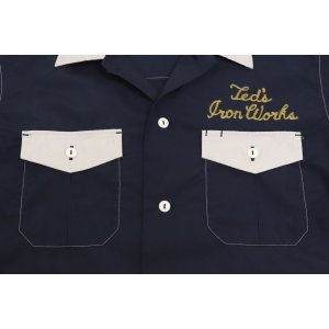 画像7: 「Pherrow's/フェローズ」バイカラーボーリングシャツスタイル半袖ワークシャツ【ネイビー×ライトグレー】