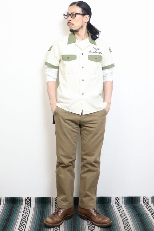 他の写真3: 「Pherrow's/フェローズ」バイカラーボーリングシャツスタイル半袖ワークシャツ【オフホワイト×オリーブ】