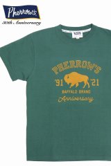 「Pherrow's/フェローズ」30周年記念モデルBUFFALOロゴTシャツ PTシリーズ【グリーン】