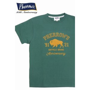 画像1: 「Pherrow's/フェローズ」30周年記念モデルBUFFALOロゴTシャツ PTシリーズ【グリーン】