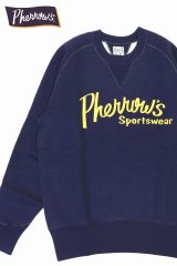 「Pherrow's/フェローズ」Pherrow's筆記体ロゴ両Vフリーダムスリーブスウェット【ネイビー】