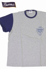 「Pherrow's/フェローズ」WESTERNプリント バイカラーTシャツ PTPシリーズ【杢グレー×ネイビー】