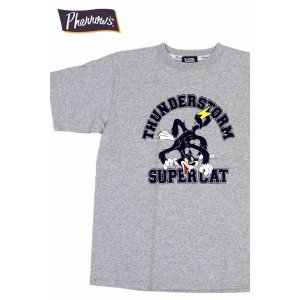 画像1: 「Pherrow's/フェローズ」THUNDERSTORM SUPER CAT プリントTシャツ PTシリーズ【H.グレー】