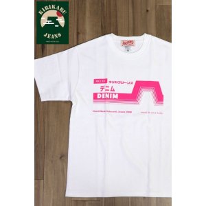 画像1: 「KIRIKABU JEANS/キリカブジーンズ」デニム プリントTシャツ【ホワイト×ピンク】