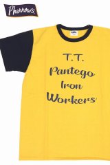 「Pherrow's/フェローズ」T.T. バイカラープリントTシャツ PMTシリーズ【マスタード×ネイビー】