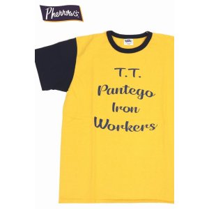 画像1: 「Pherrow's/フェローズ」T.T. バイカラープリントTシャツ PMTシリーズ【マスタード×ネイビー】