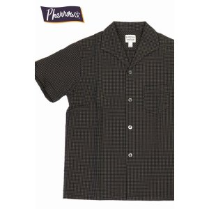 画像1: 「Pherrow's/フェローズ」イタリアンカラー半袖シャツ【ブラック×ブラウン】