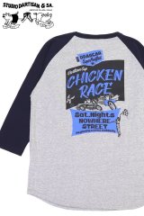 「STUDIO D'ARTISAN/ステュディオ・ダ・ルチザン」CHICKEN RACE ラグラン7分丈Ｔシャツ【杢グレー×ネイビー】