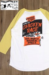 「STUDIO D'ARTISAN/ステュディオ・ダ・ルチザン」CHICKEN RACE ラグラン7分丈Ｔシャツ【ホワイト×イエロー】