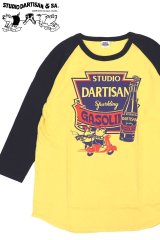 「STUDIO D'ARTISAN/ステュディオ・ダ・ルチザン」GASOLINE ラグラン7分丈Ｔシャツ【イエロー×ネイビー】