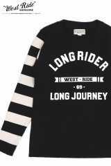 「WEST RIDE/ウエストライド」LONG RIDER プリントクラシックリブボーダースリーブセーター【ブラック×アイボリー】