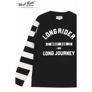 画像1: 「WEST RIDE/ウエストライド」LONG RIDER プリントクラシックリブボーダースリーブセーター【ブラック×アイボリー】