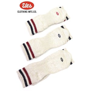 画像1: 「UES/ウエス」スニーカーソックス【ホワイト×赤紺ライン】