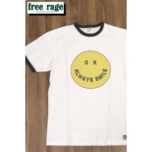 画像1: 「FREE RAGE/フリーレイジ」SMILE プリントリサイクルコットンリンガーTシャツ【ホワイト×スミ】