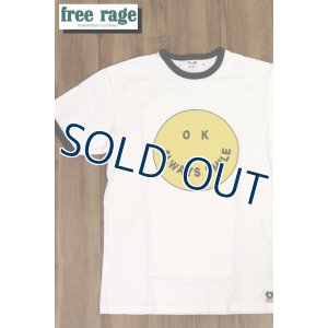画像1: 「FREE RAGE/フリーレイジ」SMILE プリントリサイクルコットンリンガーTシャツ【ホワイト×スミ】