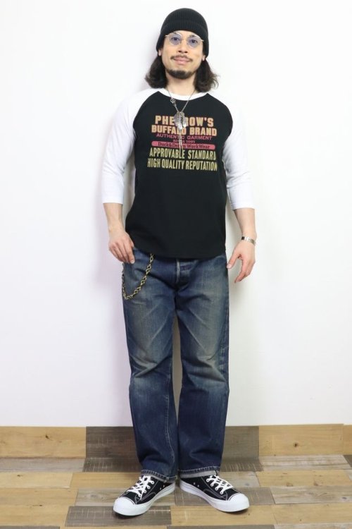 他の写真3: 「Pherrow's/フェローズ」PHERROW'S ラグランプリント7分袖Ｔシャツ【ブラック×ホワイト】