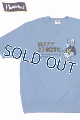 「Pherrow's/フェローズ」両Vスウェットタイプ NAVY SPORTS プリント半袖カットソー【ウォッシュデニム】