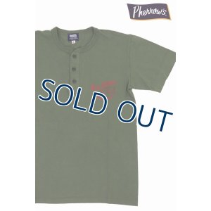 画像1: 「Pherrow's/フェローズ」RED HEART プリントヘンリーネックＴシャツ PHNT【サンドグリーン】