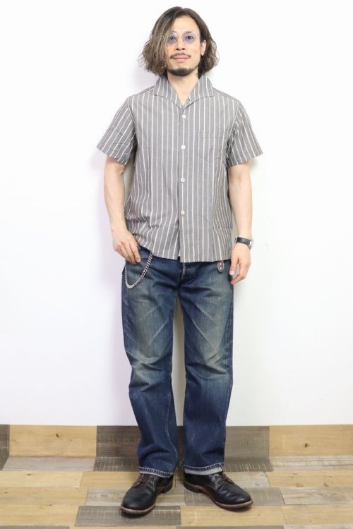 他の写真3: 「Pherrow's/フェローズ」ストライプ半袖イタリアンカラーシャツ【チャコール】