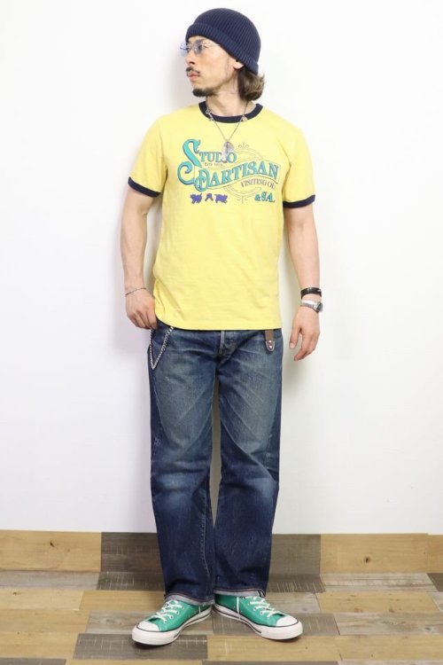 他の写真3: 「STUDIO D'ARTISAN/ステュディオ・ダ・ルチザン」VISITING OLD リンガープリントＴシャツ【イエロー×ネイビー】