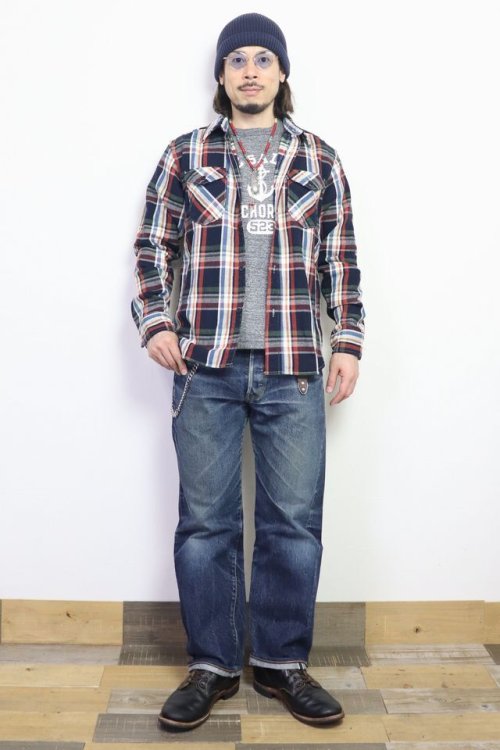 他の写真2: 「UES/ウエス」先染ヘビーネルシャツ【ネイビー】