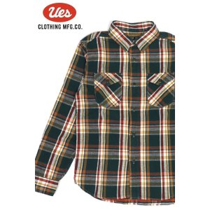 画像1: 「UES/ウエス」先染ヘビーネルシャツ【グリーン】