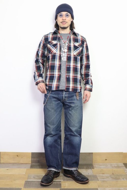 他の写真1: 「UES/ウエス」先染ヘビーネルシャツ【ネイビー】