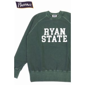 画像1: 「Pherrow's/フェローズ」RYAN STATE プリントミニ裏毛スウェット【フェードグリーン】
