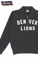「Pherrow's/フェローズ」DENVERLIONS アップリケハーフジップアップスウェット【S・ブラック】