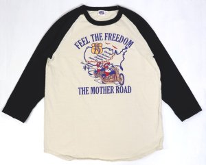 画像: 「STUDIO D'ARTISAN/ステュディオ・ダ・ルチザン」FEELTHEFREEDOMラグラン7分丈Ｔシャツ【ベージュ×ブラック】