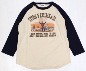 画像: 「STUDIO D'ARTISAN/ステュディオ・ダ・ルチザン」LAST GENERATION　JEANSラグラン7分丈Ｔシャツ【ベージュ×ネイビー】