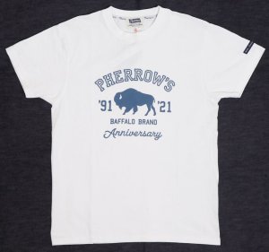 画像: 「Pherrow's/フェローズ」30周年記念モデルBUFFALOロゴTシャツ PTシリーズ【ホワイト】