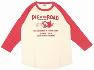 画像: 「STUDIO D'ARTISAN/ステュディオ・ダ・ルチザン」PIG OF THE ROAD ラグラン7分丈Ｔシャツ【ベージュ×レッド】