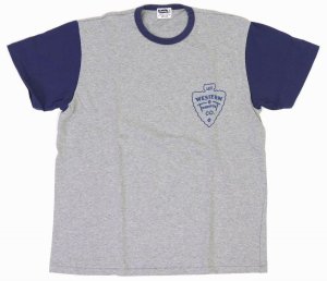 画像: 「Pherrow's/フェローズ」WESTERNプリント バイカラーTシャツ PTPシリーズ【杢グレー×ネイビー】