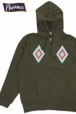 画像: 「Pherrow's/フェローズ」ネイティブ刺繍フルジップスウェットパーカー【オリーブ】
