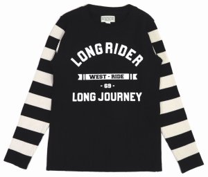 画像: 「WEST RIDE/ウエストライド」LONG RIDER プリントクラシックリブボーダースリーブセーター【ブラック×アイボリー】