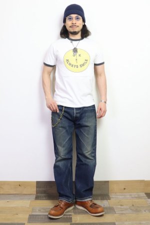 画像: 「FREE RAGE/フリーレイジ」SMILE プリントリサイクルコットンリンガーTシャツ【ホワイト×スミ】