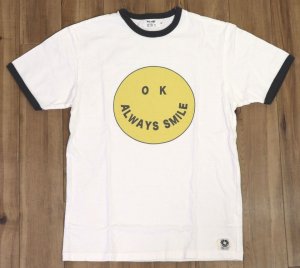 画像: 「FREE RAGE/フリーレイジ」SMILE プリントリサイクルコットンリンガーTシャツ【ホワイト×スミ】