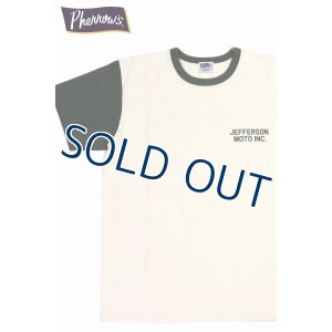 画像1: 「Pherrow's/フェローズ」JEFFERSON バイカラープリントTシャツ PMTシリーズ【S・ホワイト×オリーブ】 (1)