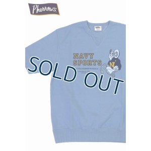 画像1: 「Pherrow's/フェローズ」両Vスウェットタイプ NAVY SPORTS プリント半袖カットソー【ウォッシュデニム】 (1)