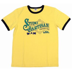 画像2: 「STUDIO D'ARTISAN/ステュディオ・ダ・ルチザン」VISITING OLD リンガープリントＴシャツ【イエロー×ネイビー】 (2)